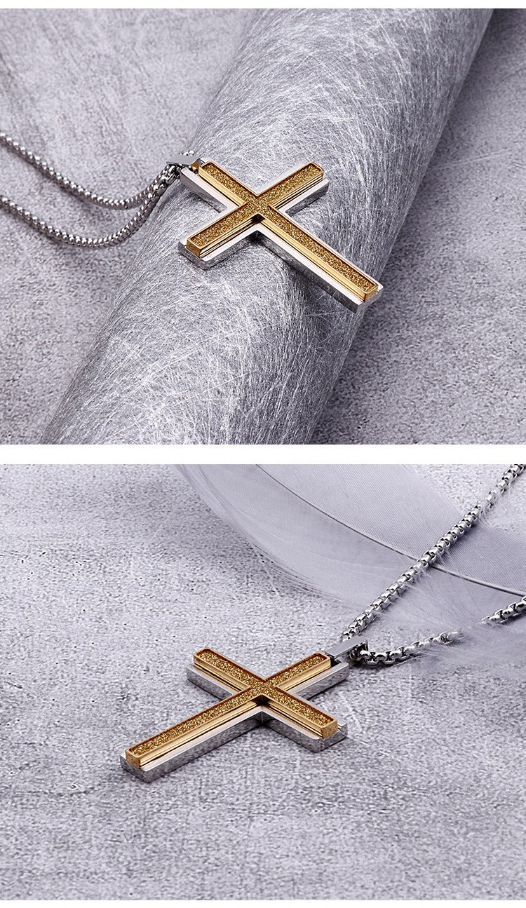 Kemstone Titanium Steel Two Tone Layered Cross Pendant Necklace for Men KN89755-KPD