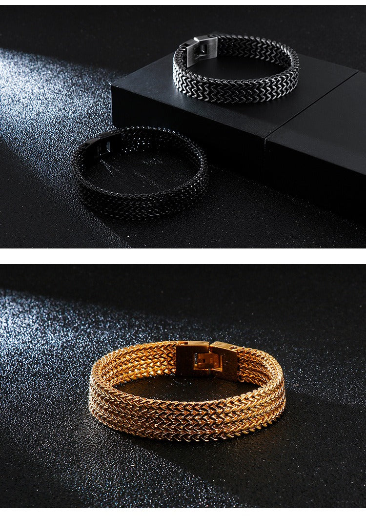 Kemstone Dragon Scale Chain Bracelet – Stainless Steel Fishbone Link with Box Clasp KB130184