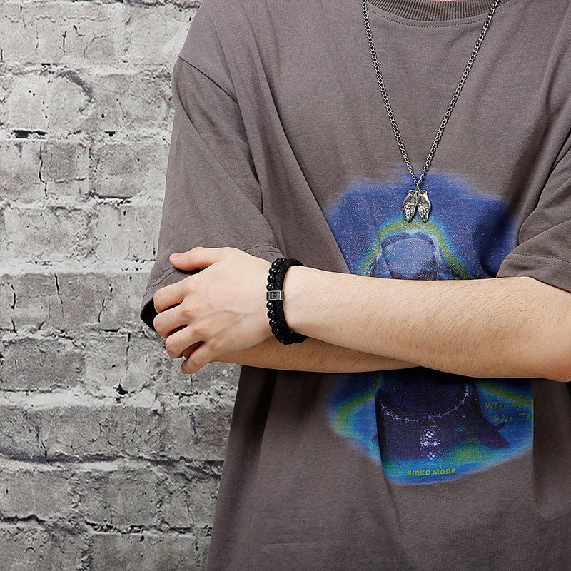 Pulsera de cuero con cruz de acero inoxidable Kemstone para hombre con piedra turquesa KB136651