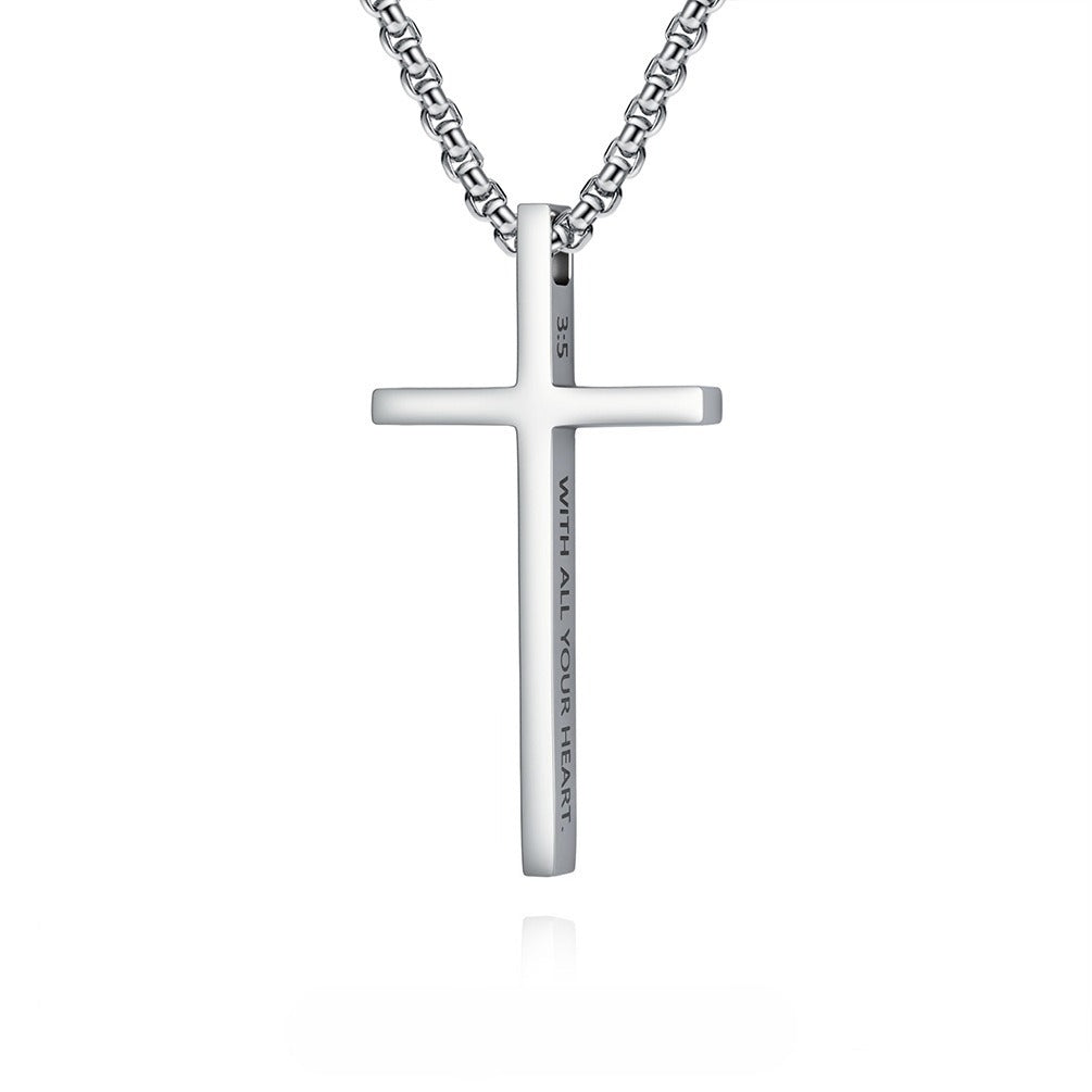 Kemstone Stainless Steel Engraved Cross Pendant Necklace for Men Minimalist Bar Chain K-PT670