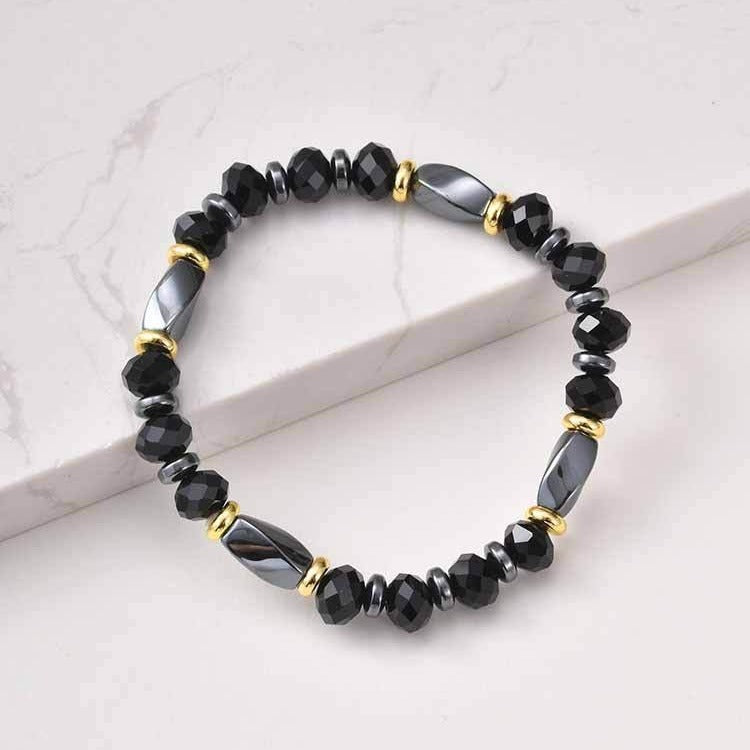 Kemstone Mixed Black Beaded Bracelet for Men Stainless Steel Spacer Stretch Chain BR-3143