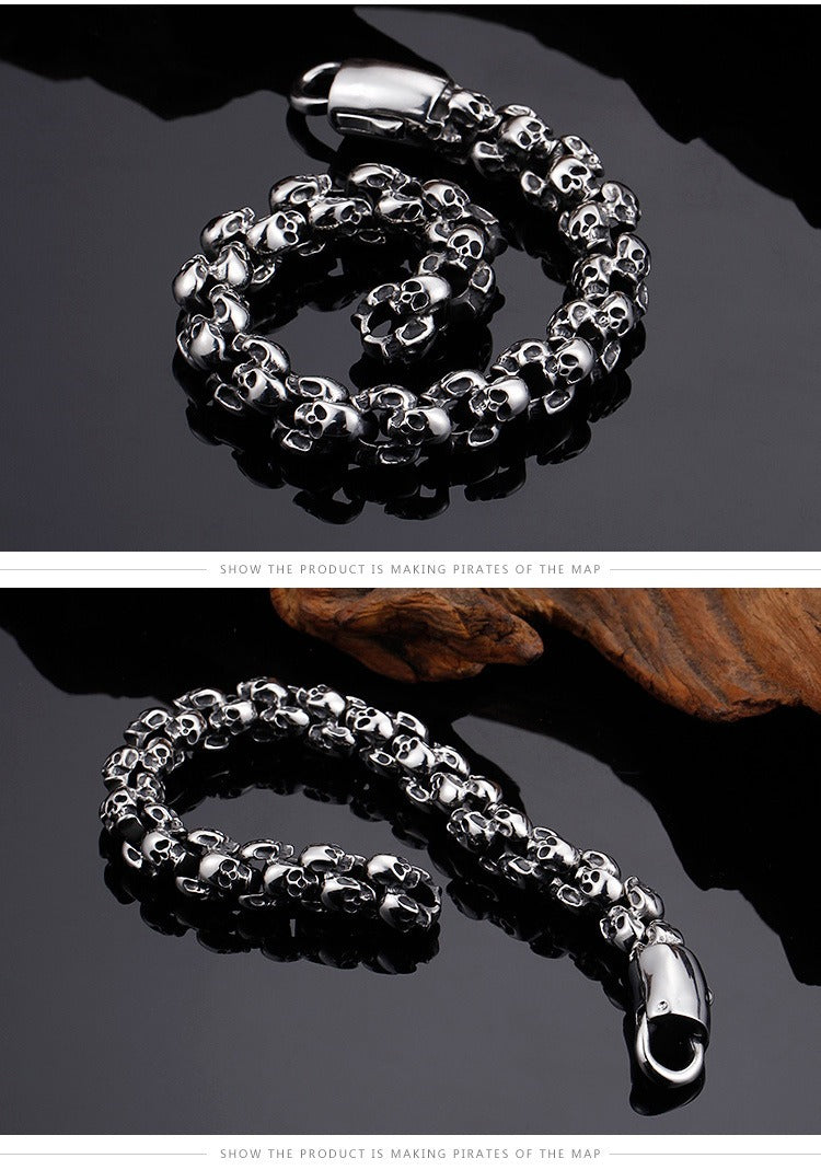 Kemstone Men’s Gold Skull Chain Bracelet – Stainless Steel Gothic Biker Jewelry KB81843-BD