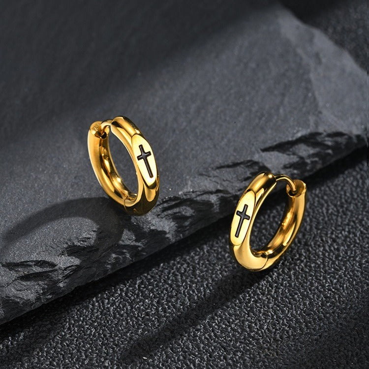 Kemstone Cross Hoop Earrings for Men Stainless Steel EH-870