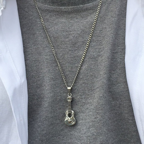 Kemston Guitar Pendant Necklace for Men & Women Titanium Steel Hidden Compartment PN-1128