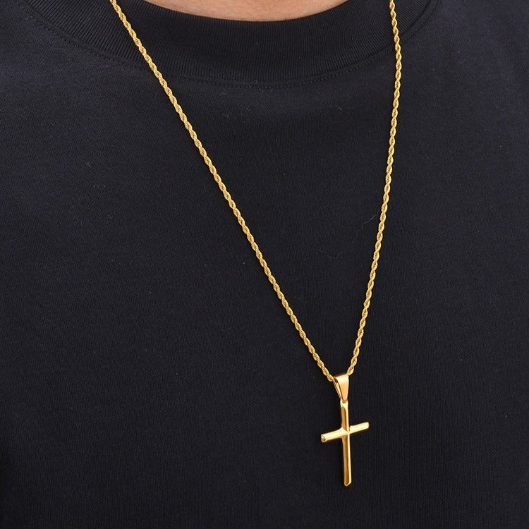 Kemstone Stainless Steel Cross Necklace for Men Rounded Edge PN-2473