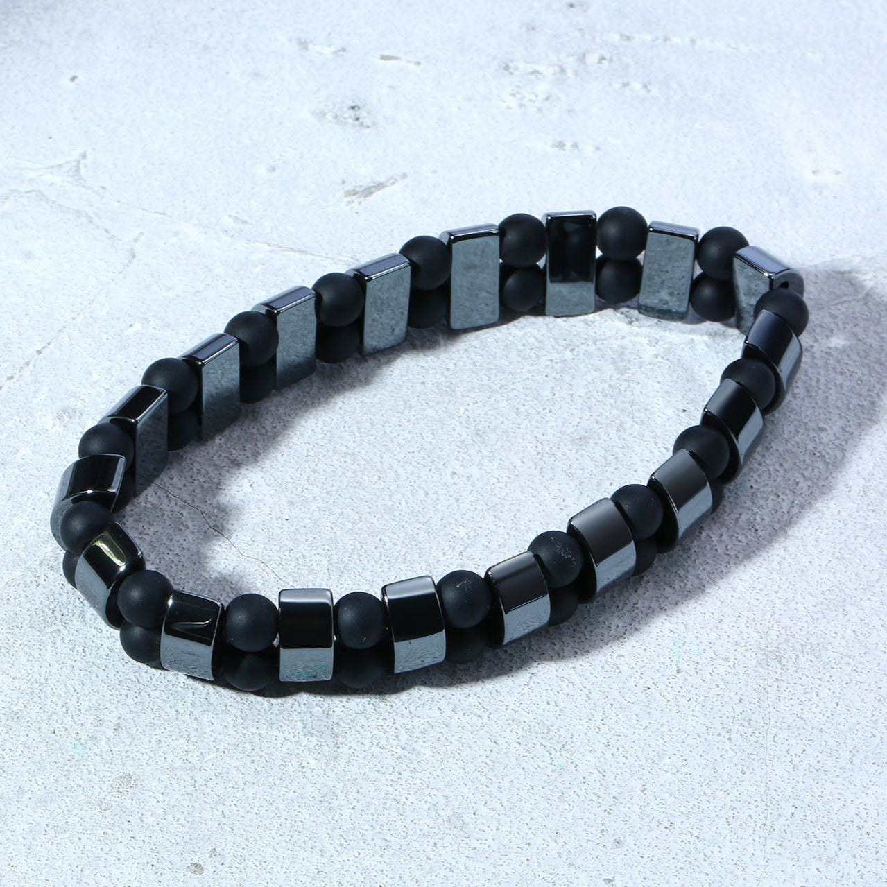 Kemstone Hematite Beaded Bracelet – Tiger Eye or Black Beads with Elastic Design for Men BR-703