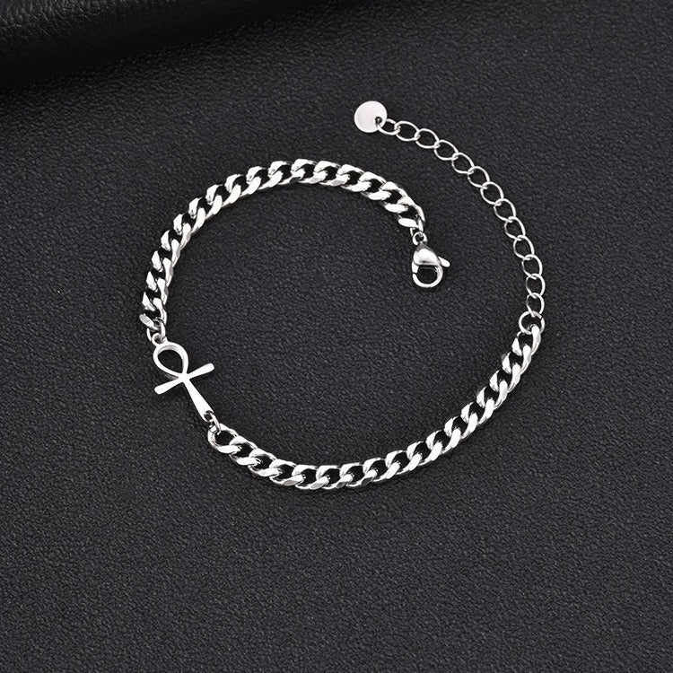 Kemstone Dual Chain Cross Bracelet for Men Stainless Steel Minimal Hip Hop Layered Wristwear BR3122