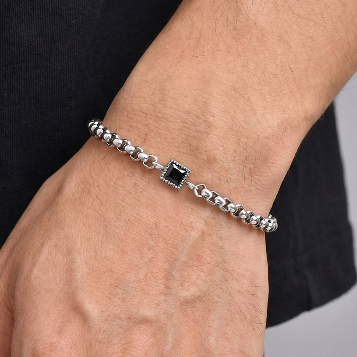 Kemstone Stainless Steel Square Cubic Zirconia Bracelet for Men BR-3204