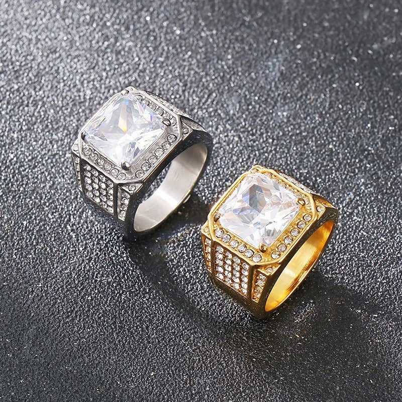 Anillo de acero de titanio Kemstone para hombre, banda ancha con incrustaciones de circonita 3A para un lujo diario KR112700-MZOZ