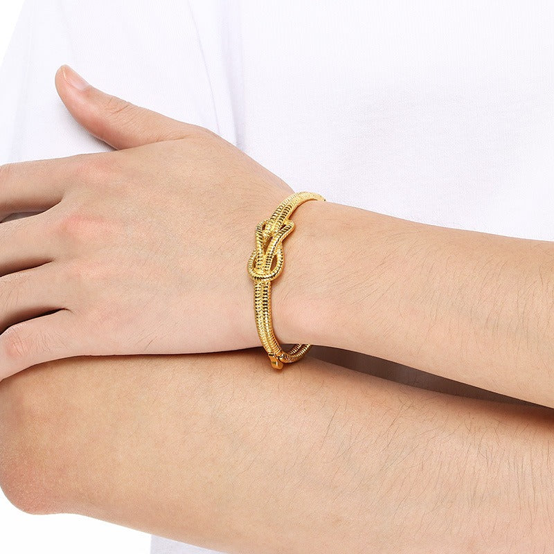 Kemstone Titanium Steel Ribbed Knot Bangle for Men KB202407-KJX