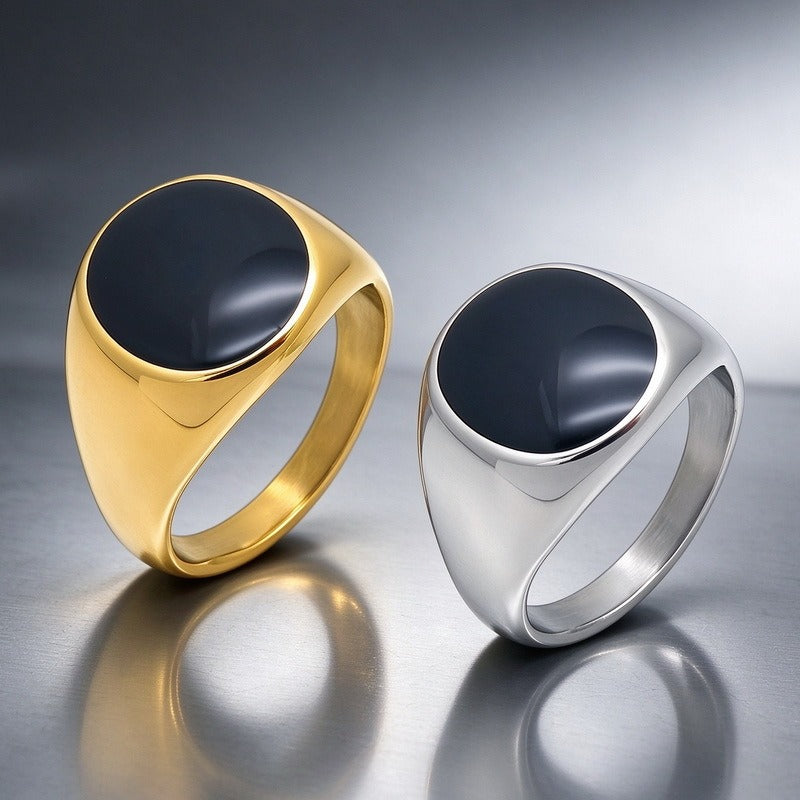 Kemstone Black Resin Signet Ring for Men Titanium Steel KR116511-KFC
