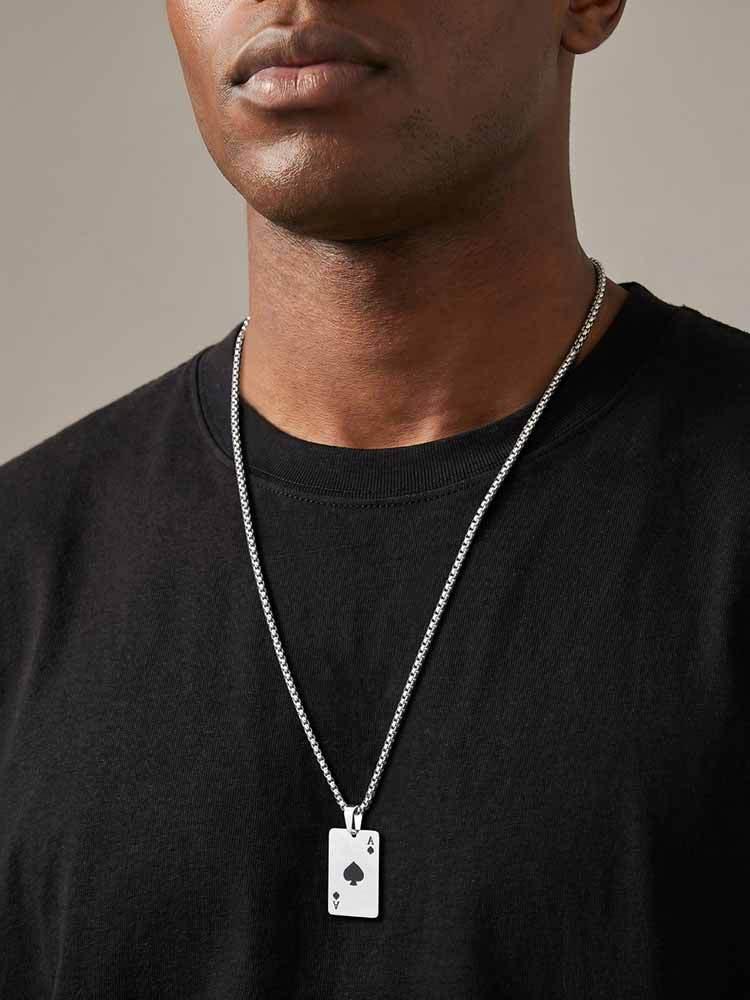 Kemstone Stainless Steel Ace of Spades Pendant Necklace for Men Playing Card PN-2400