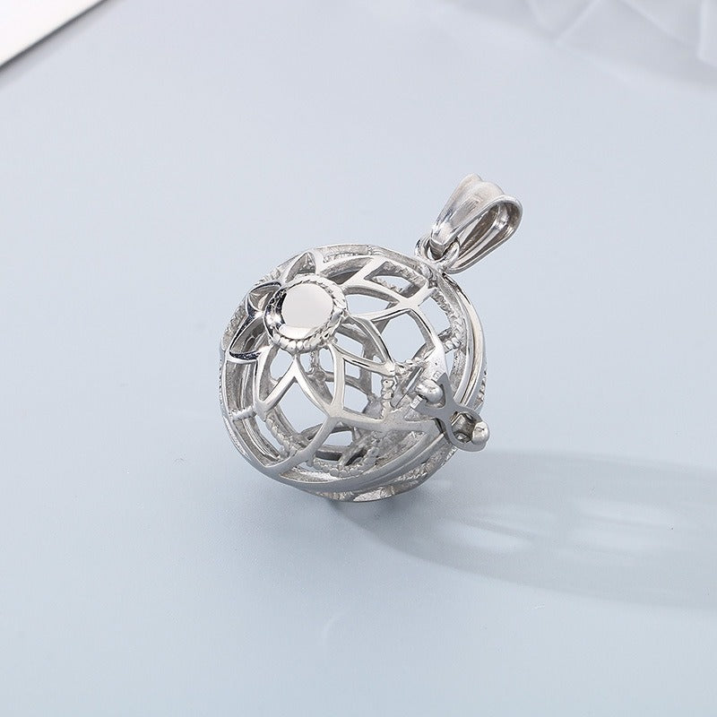 Kemstone Titanium Steel Aroma Locket Pendant – Hollow Sphere Necklace KP79561G-TOM