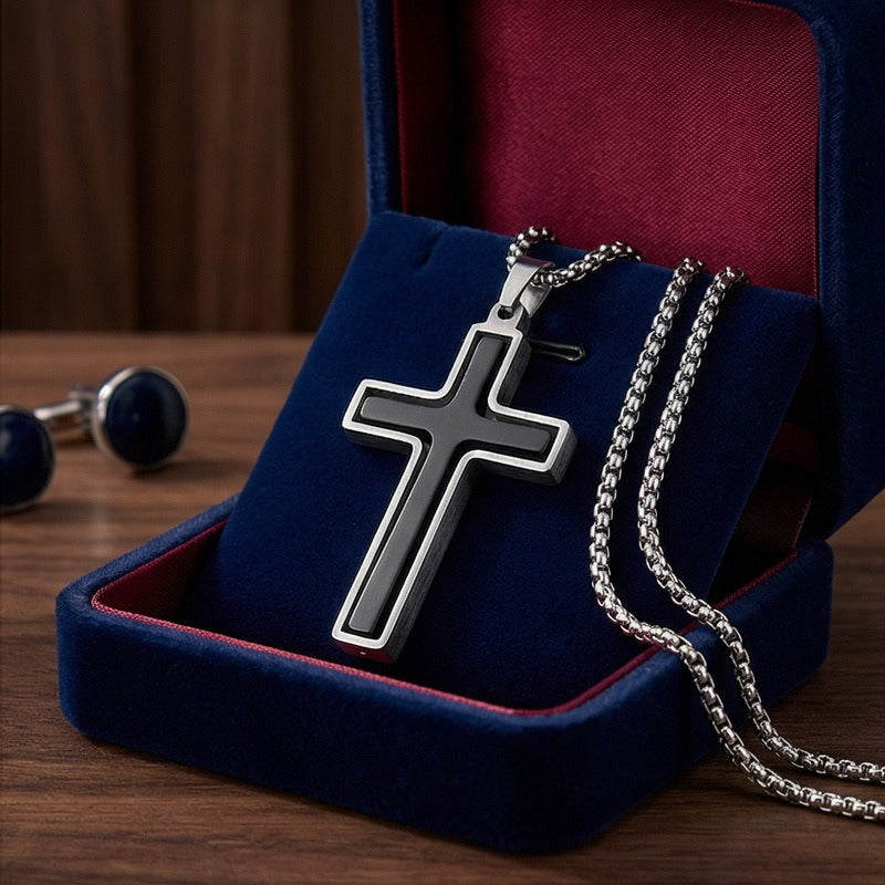 Kemstone Rotating Cross Pendant Necklace for Men Titanium Steel Two Tone KP118323-ZLA