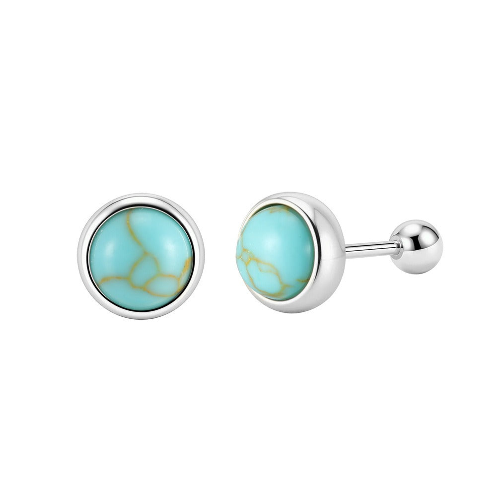 Kemstone 925 Sterling Silver Turquoise Stud Earrings for Women Round Bezel Gold Silver GME52