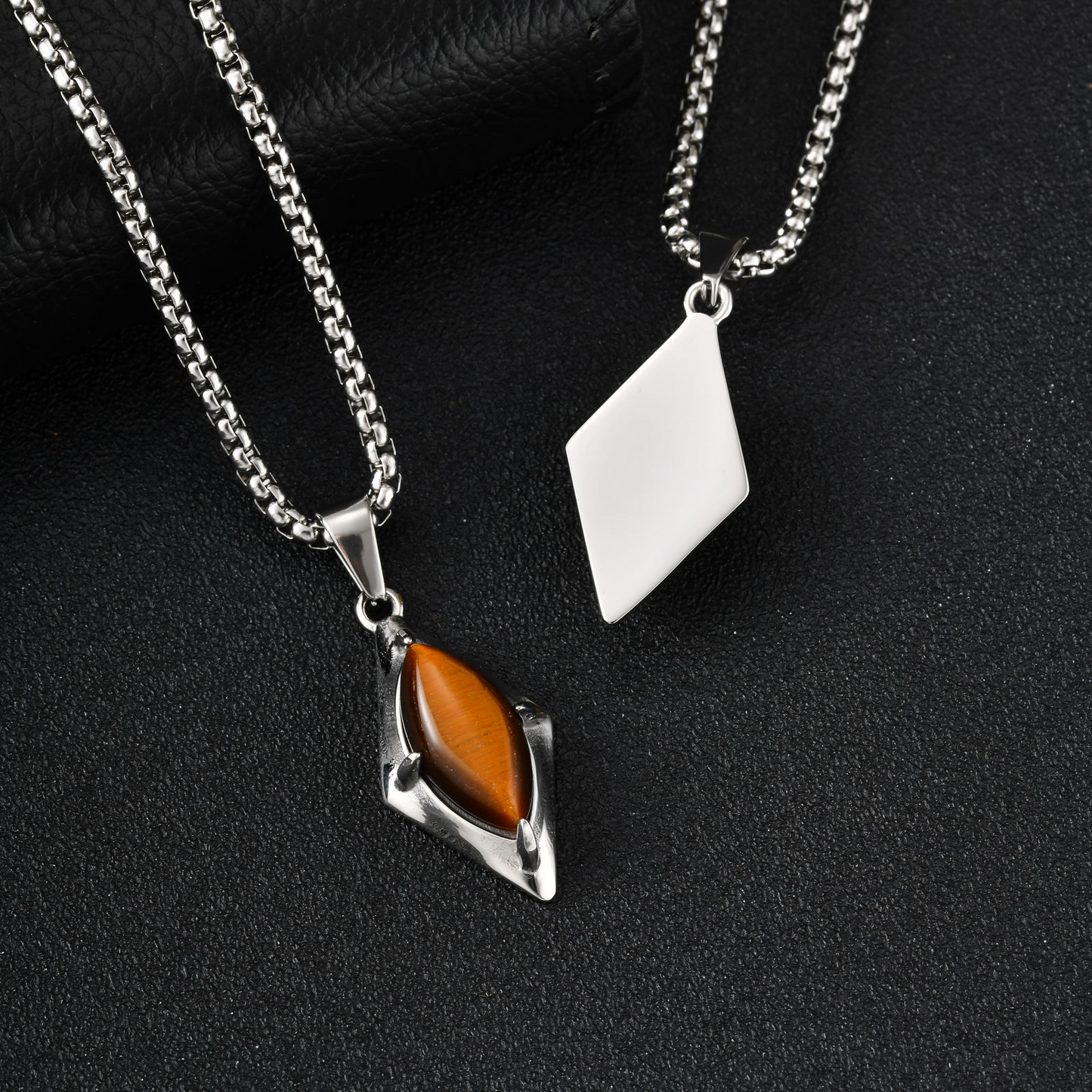 Kemstone Stainless Steel Tiger Eye Agate Pendant Necklace for Men PN-2271