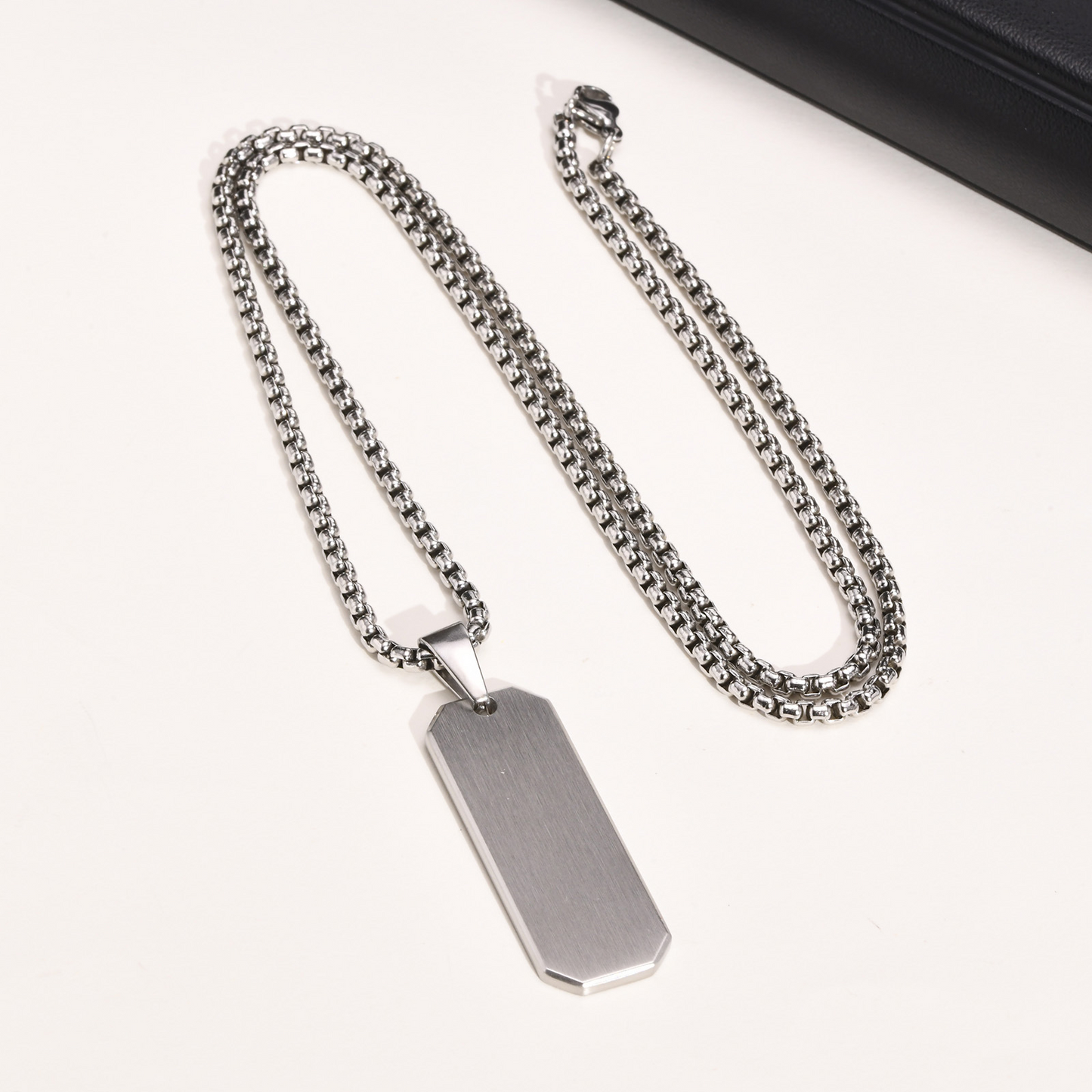 Kemstone Blank Tag Pendant Necklace – Stainless Steel Beveled Rectangle for Men PN-1822