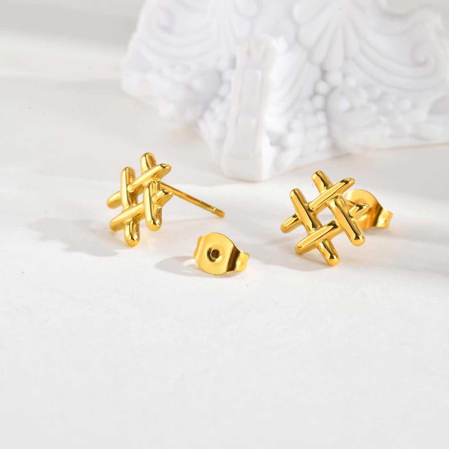 Kemstone Stainless Steel Mini Grid Stud Earrings – For Men & Women Gold, Silver, Black ES-665