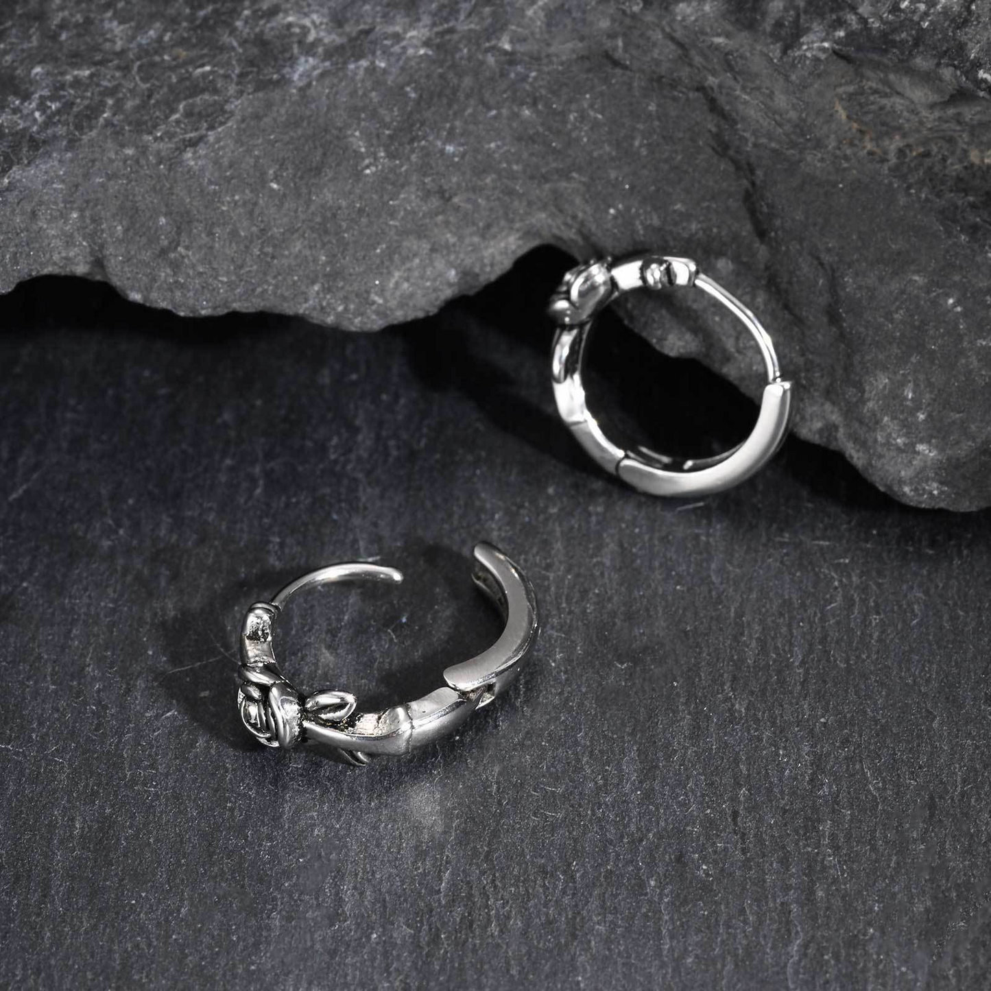 Kemstone Stainless Steel Fox Hoop Earring – Cubic Zirconia Rose Detail for Men & Women EH-821