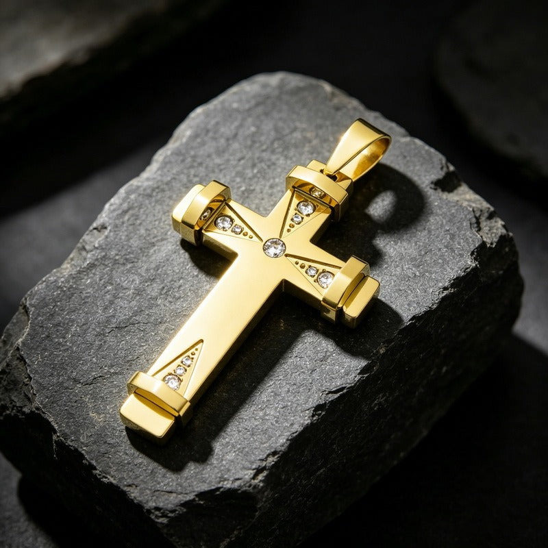 Kemston Stainless Steel Geometric Cross Pendant Necklace for Men KP119531-KFC