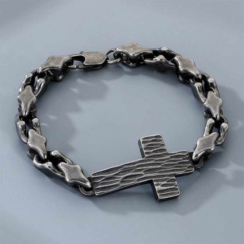 Kemstone Cross Bracelet for Men Titanium Steel Hammered Texture Gold Silver Black KB211655-KFC