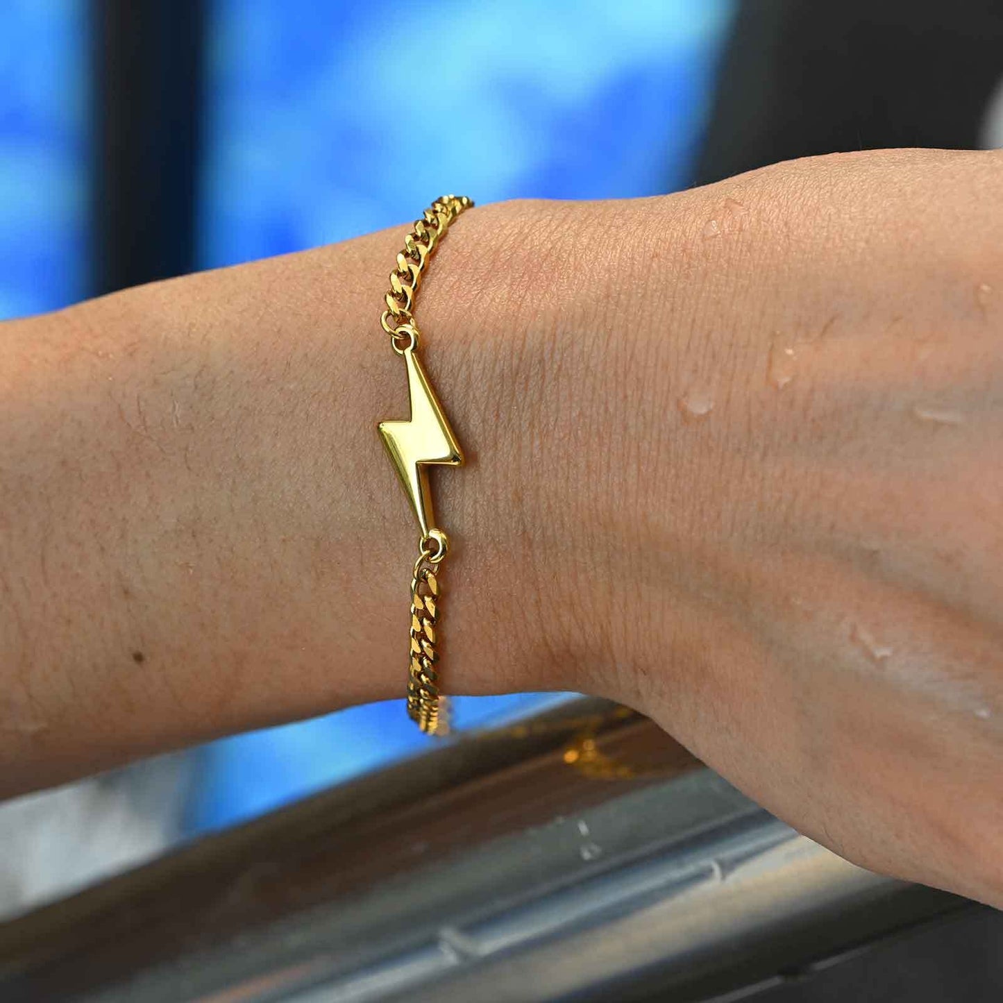 Kemstone Lightning Bolt Bracelet – Stainless Steel Couples Jewelry, Silver/Gold BR-2620