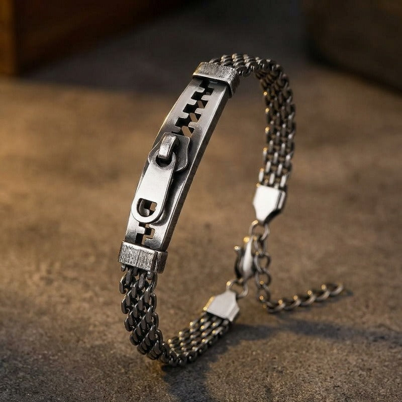 Kemstone Titanium Steel Layered Chain Bracelet for Men Zipper Bar Mesh Link KB213347-KF