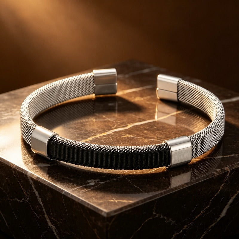 Kemstone Titanium Steel Mesh Cuff Bracelet for Men Woven Bar Design KB147885-KLHQ