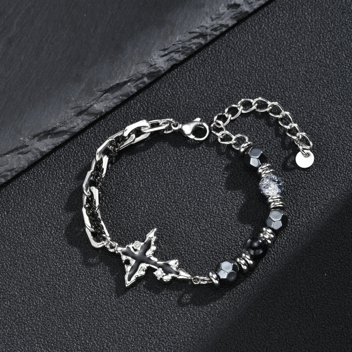 Kemstone Layered Bead & Chain Bracelet for Men with Stainless Steel Links BR-3281