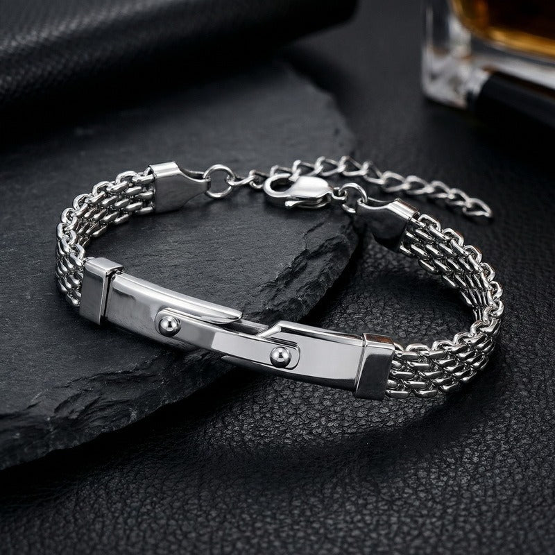 Kemstone Titanium Steel Woven Chain Bracelet for Men Curved Plate KB213344-KFC