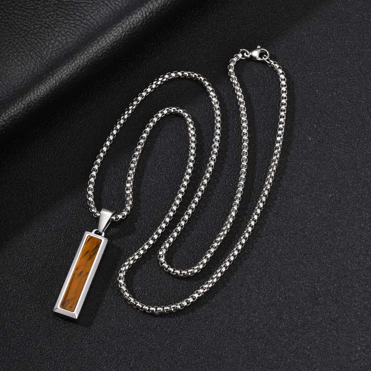 Kemstone Geometric Bar Pendant Necklace for Men Stainless Steel Tiger Eye & Turquoise Styles PN-2221