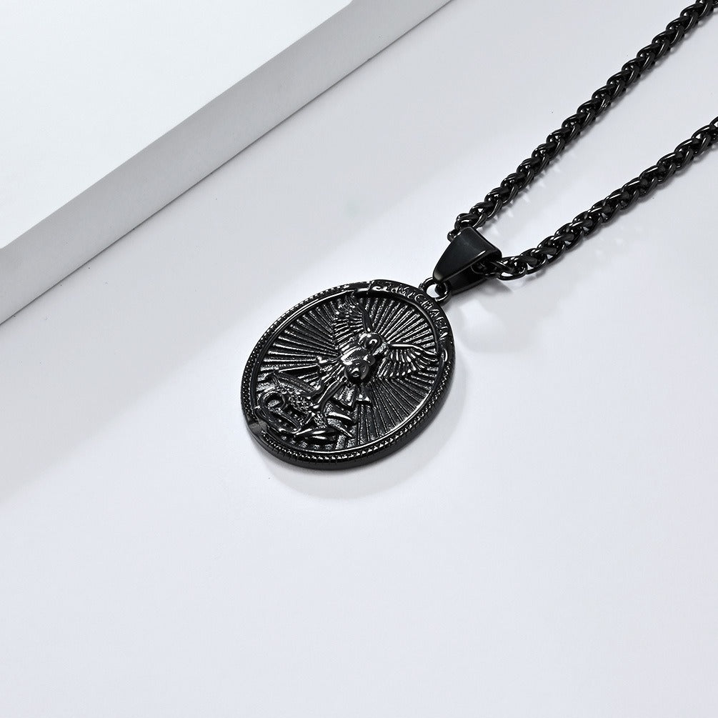 Kemstone Winged Knight Shield Stainless Steel Pendant Necklace for Men K-PT598