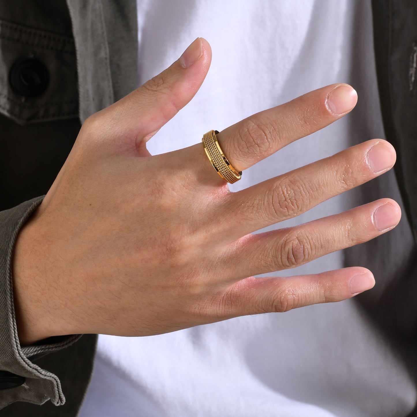 Stainless Steel Spinner Ring for Men – Chain Mesh Design | Fidget Band Ring R-664