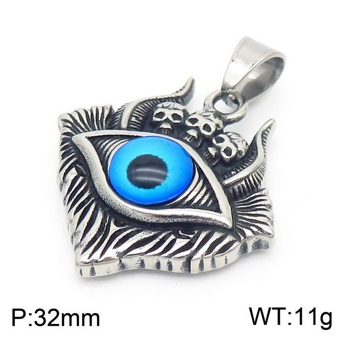 Colgante de calavera punk y abismo de Satán de Kemstone - Collar gótico de acero de titanio para hombre con diseño de mal de ojo y demonio KP119887