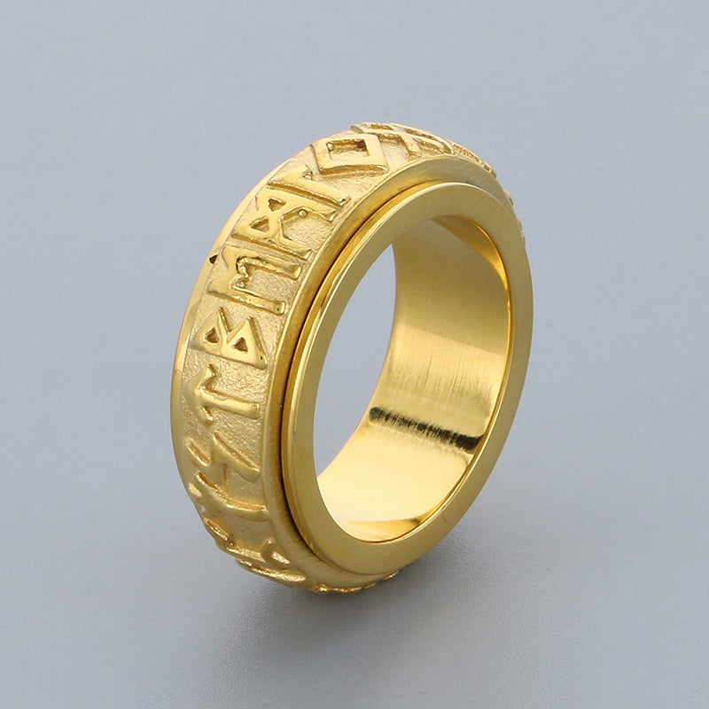 Kemstone Viking Rune Spinner Ring – Titanium Steel Nordic Band for Men | Gothic Punk Street Style KR110119-K