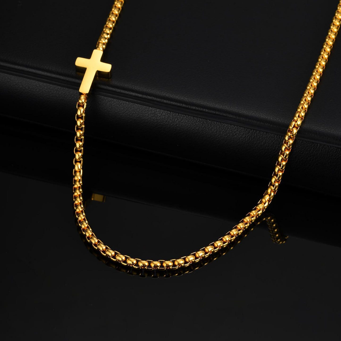 Kemstone Men’s Stainless Steel Cross Pendant Necklace Side Hanging NC-1892