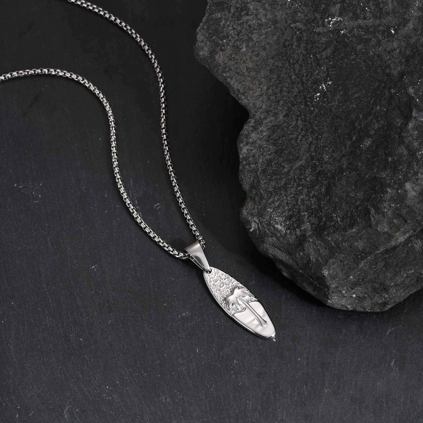 Kemstone Men’s Stainless Steel Palm Tree Necklace – Gold/Silver Oval Pendant PN-2159