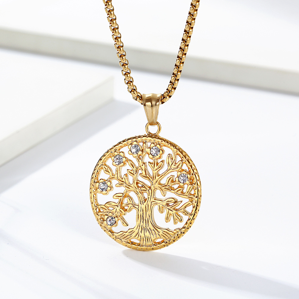 Kemstone Viking Tree of Life Necklace – Titanium Steel Zircon Pendant for Men K-PT497