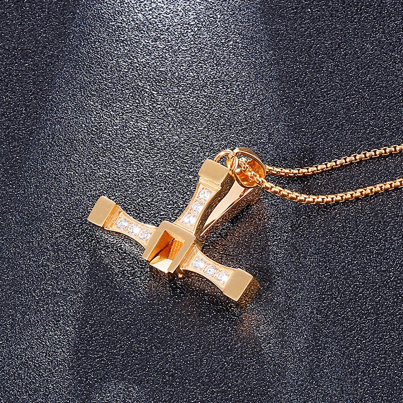 Kemstone Stainless Steel Hollow Moving Cross Pendant Necklace for Men Cubic Zirconia Inlay KP40312-K