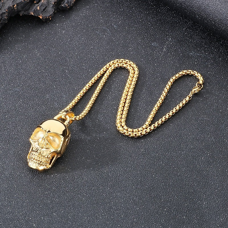 Kemstone Titanium Steel Skull Pendant Necklace for Men – Polished Gothic KP115574-KJX