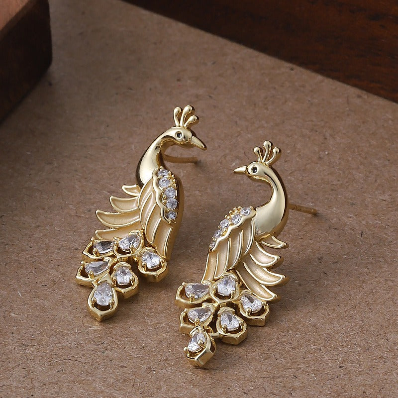 Kemstone Peacock Stud Earrings for Women Enamel Copper TD14102