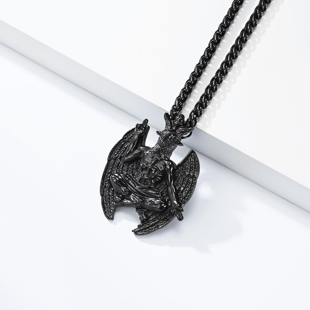 Kemstone Stainless Steel Goat Pendant Necklace for Men Gothic Winged Design K-PT715