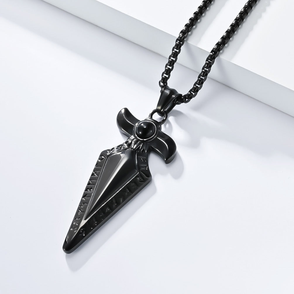Kemstone Men’s Stainless Steel Viking Spearhead Necklace – Rune Pendant Jewelry K-PT634