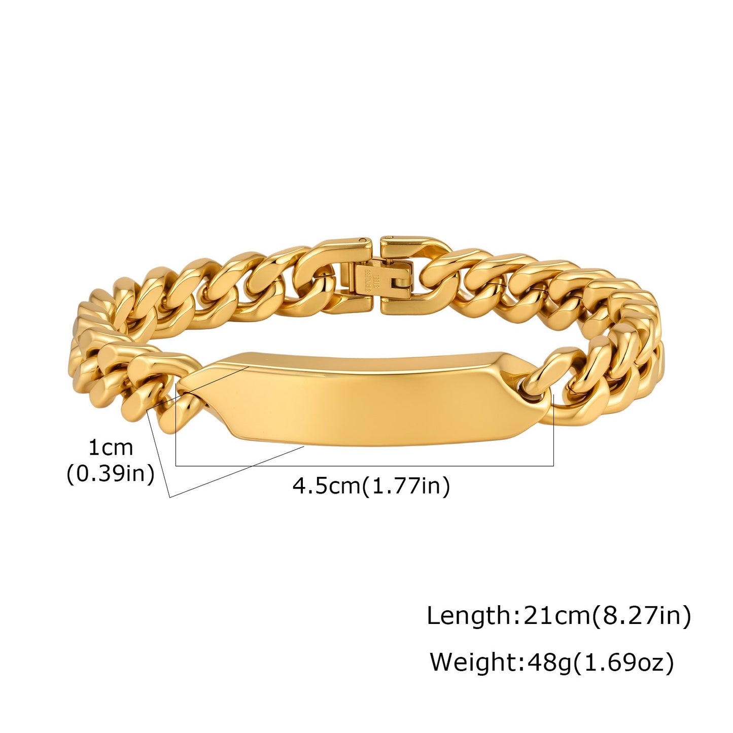 Kemstone Stainless Steel Cuban Chain Curved Plate Bracelet Men Retro Punk Hip Hop BR-2796