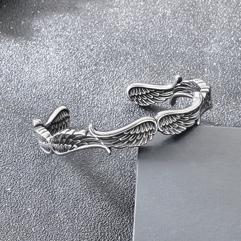 Kemstone Viking Raven Celtic Knot Feather Cuff Bracelet – Titanium Steel Open Bangle for Men KB209301-LU