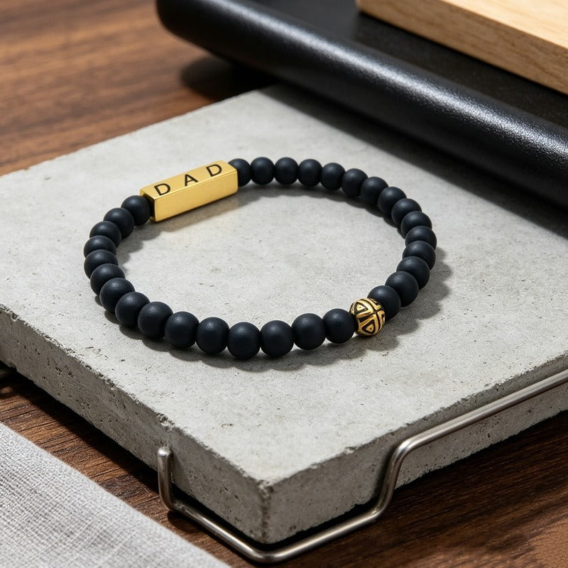 Kemston Black Lava Stone Beaded Bracelet for Men Stainless Steel Dad Gift Minimal Style KB214603-Z