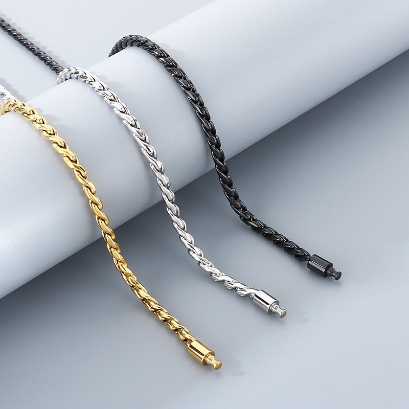 Kemstone Men’s Titanium Steel Rope Chain Necklace – 18K Gold Plated Streetwear Jewelry KN297832-Z