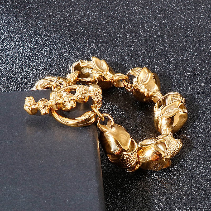 Kemstone Stainless Steel Skull Link Bracelet – 11mm Gothic Punk Chain KB20821-D