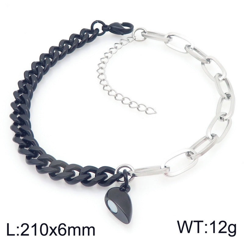 Kemstone Magnetic Heart Cuban Chain Couple Bracelet Titanium Steel Matching Bracelet for Men & Women KB208398-Z