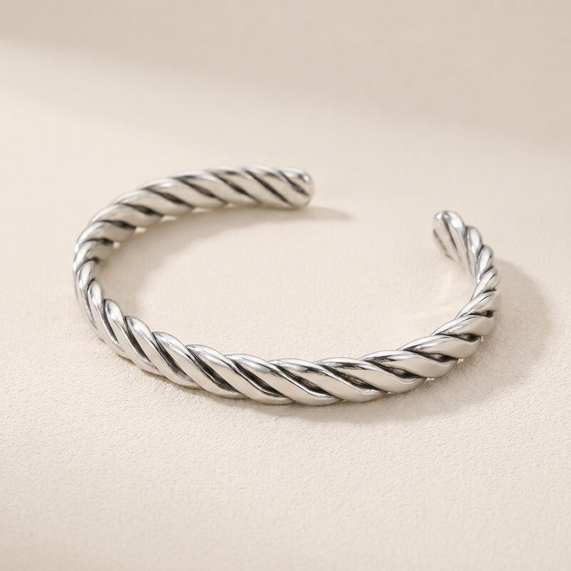 Kemstone Titanium Steel Twisted Cuff Bracelet for Men Vintage Open Design KB214264-LU